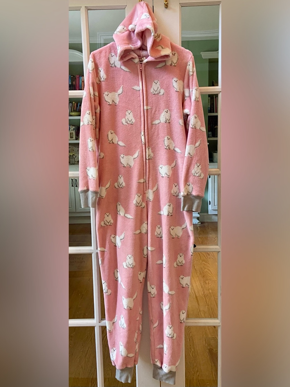 Women’s Munki Munki Pink Soft Cat Hooded Onesie Pajamas Size Medium
